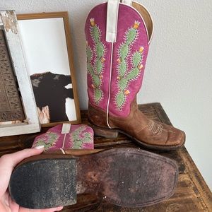 Macie Bean pink cactus square toe boots. Size 10